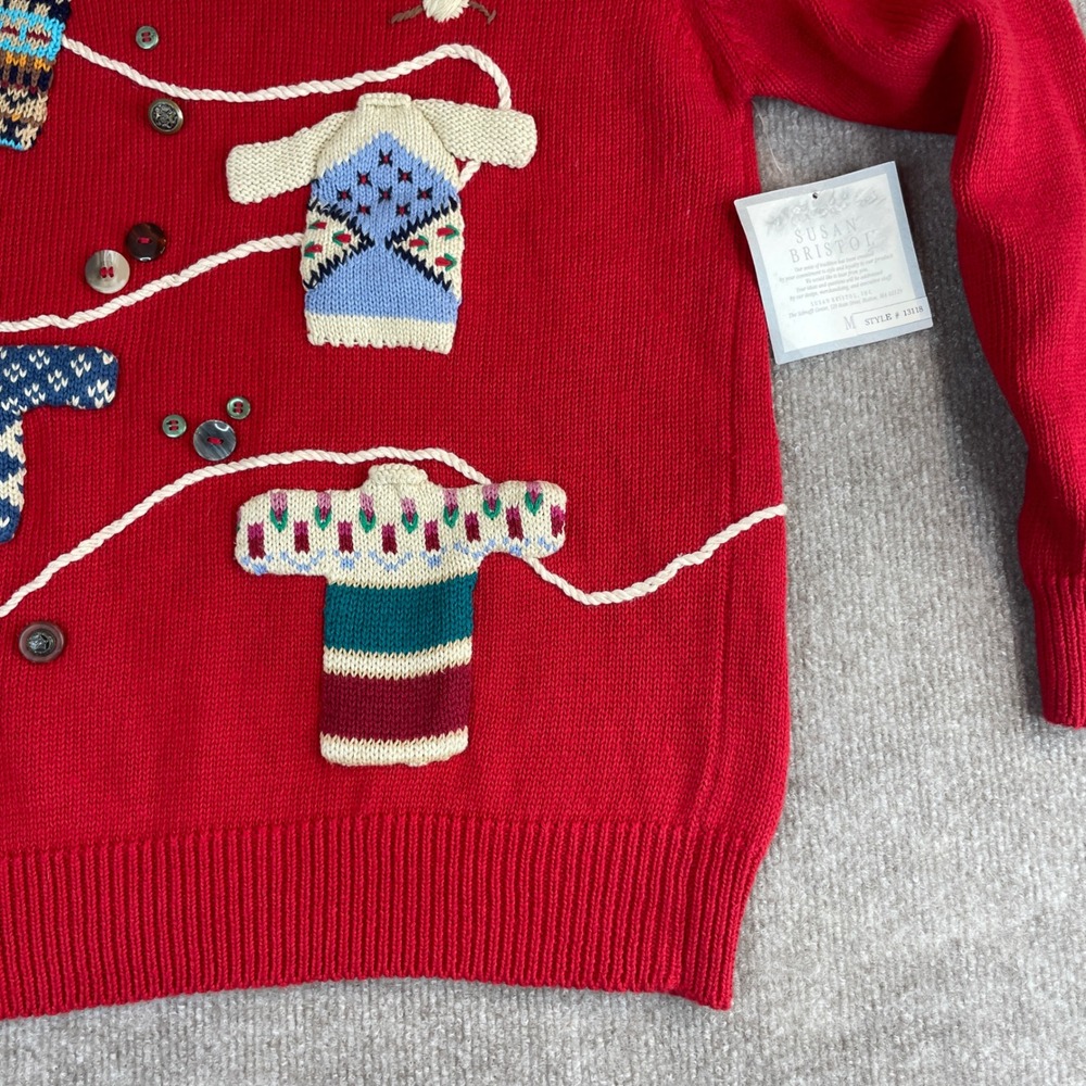 Susan Bristol Red Hand Embroidered Sweater M Mittens Jumpers USA - Picture 9 of 14